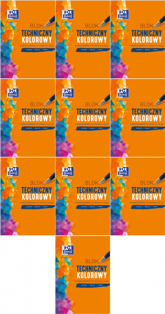 10x Blok techniczny Oxford, A3, 10 kartek, kolorowy, barwiony w masie