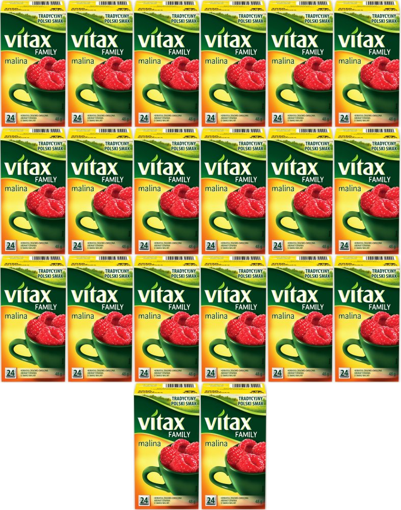 20x Herbata owocowa w torebkach Vitax Family, malina, 24 sztuki x 2g