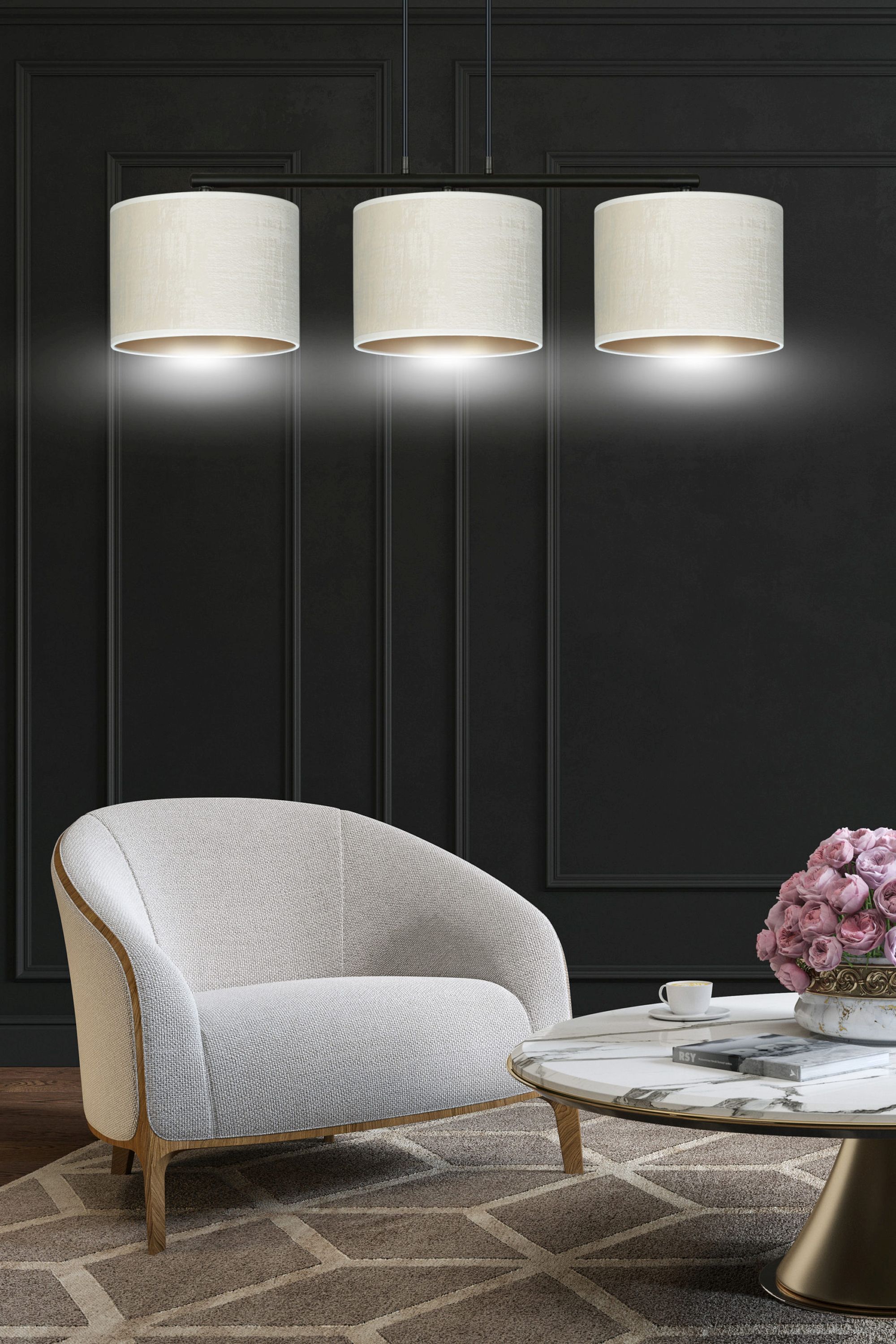 Emibig Hilde lampa wisząca 3x15 W biała-czarna-złota 1052/3