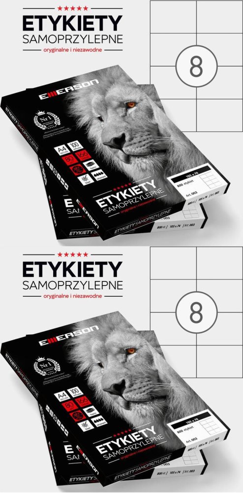 2x Etykiety samoprzylepne Emerson, 105x74mm, 100 arkuszy, biały