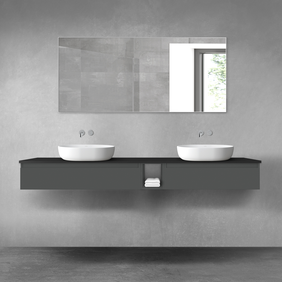 Oltens Vernal zestaw mebli łazienkowych 200 cm z blatem grafit mat/czarny mat 68664400 - Wysyłka w 24h