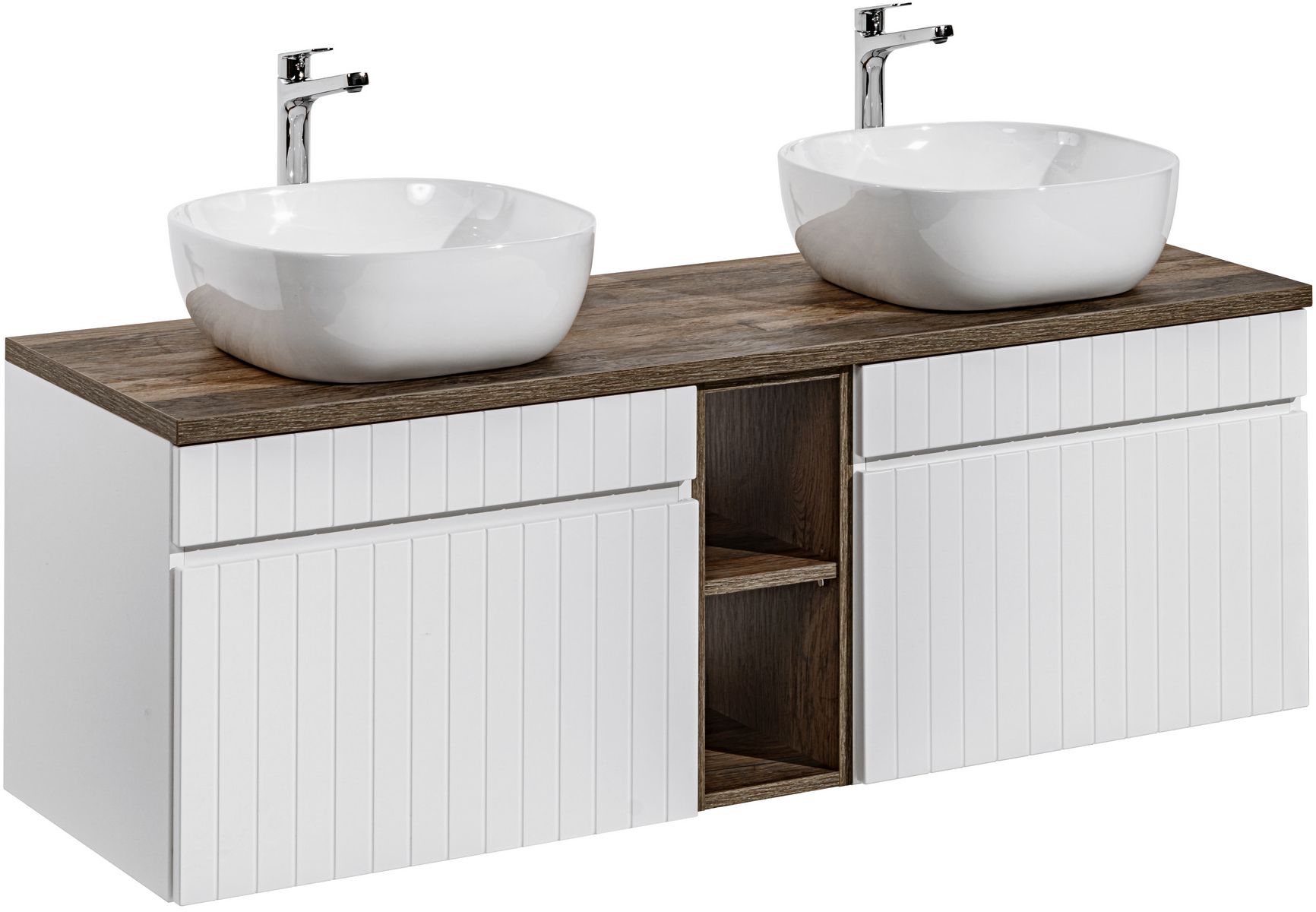 Zestaw Comad Iconic White szafka 80x45,6 cm podumywalkowa wisząca biała z blatem, umywalką i regałem SET ICW-B 180 CM 6254