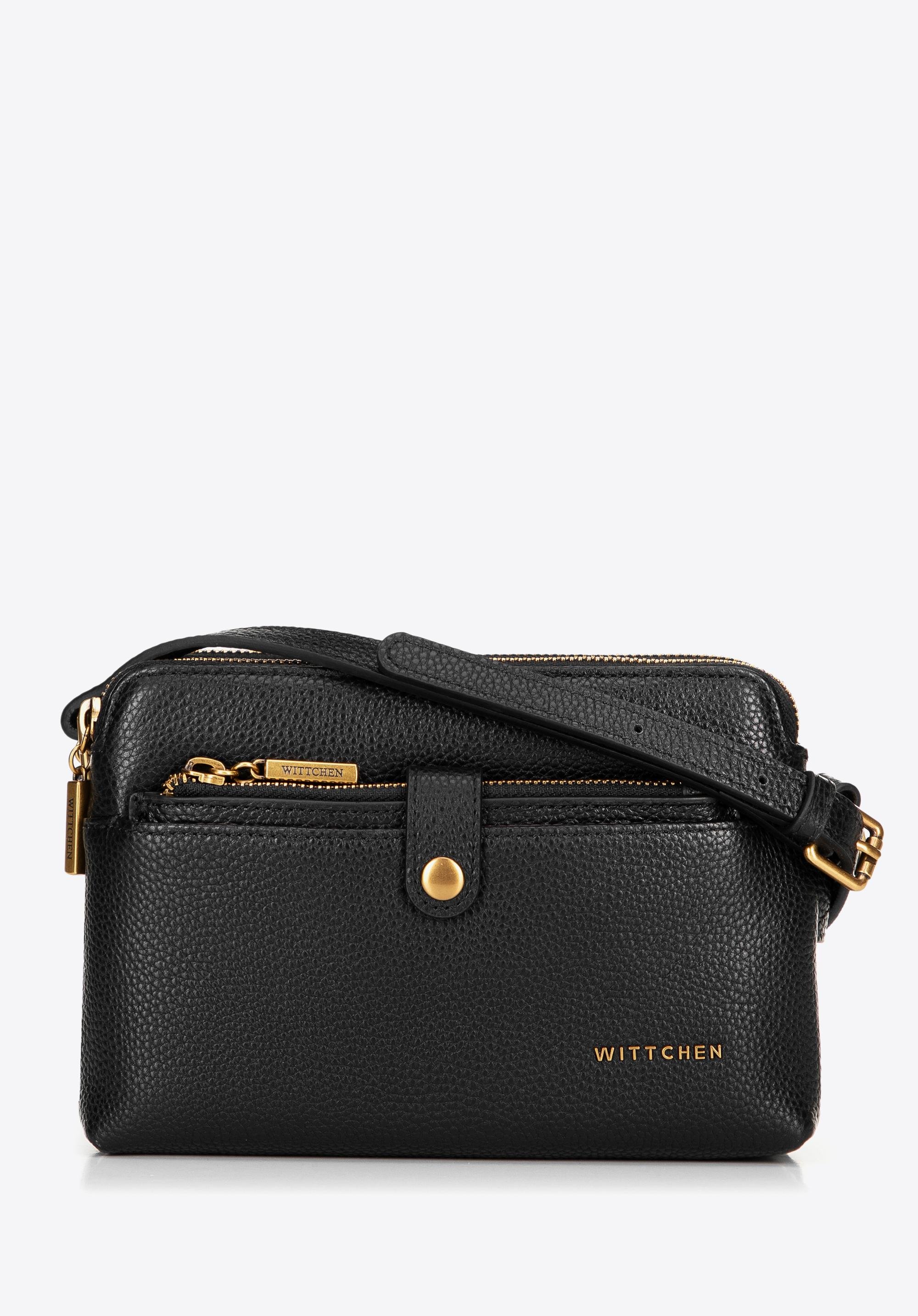 Damska torebka crossbody ze skóry dwukomorowa czarna