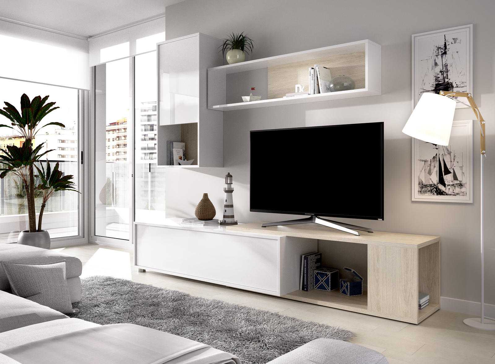 Meblościanka, trzy sposoby montażu Obi glossy white