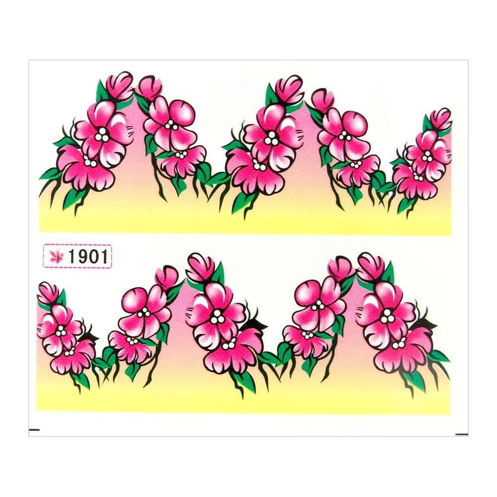 Naklejki wodne do paznokci arkusz 6,5 x 5,5 cm na 10 palców yb Nr 1901