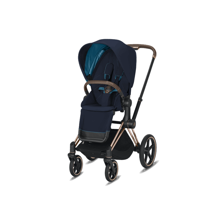 Cybex, Priam 2.0 - wózek spacerowy-Nautical Blue-Chrome z brązową rączką