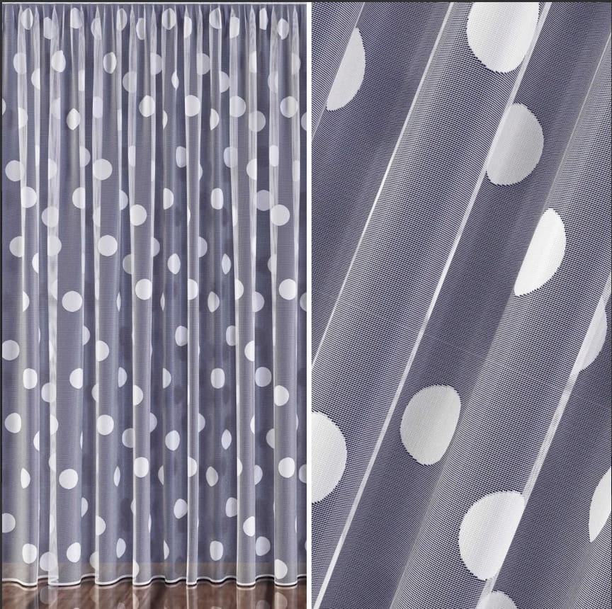 Firana gotowa KROPKI grochy ŻAKARD wys. 170x300 cm krótka TAŚMA MARSZCZĄCA
