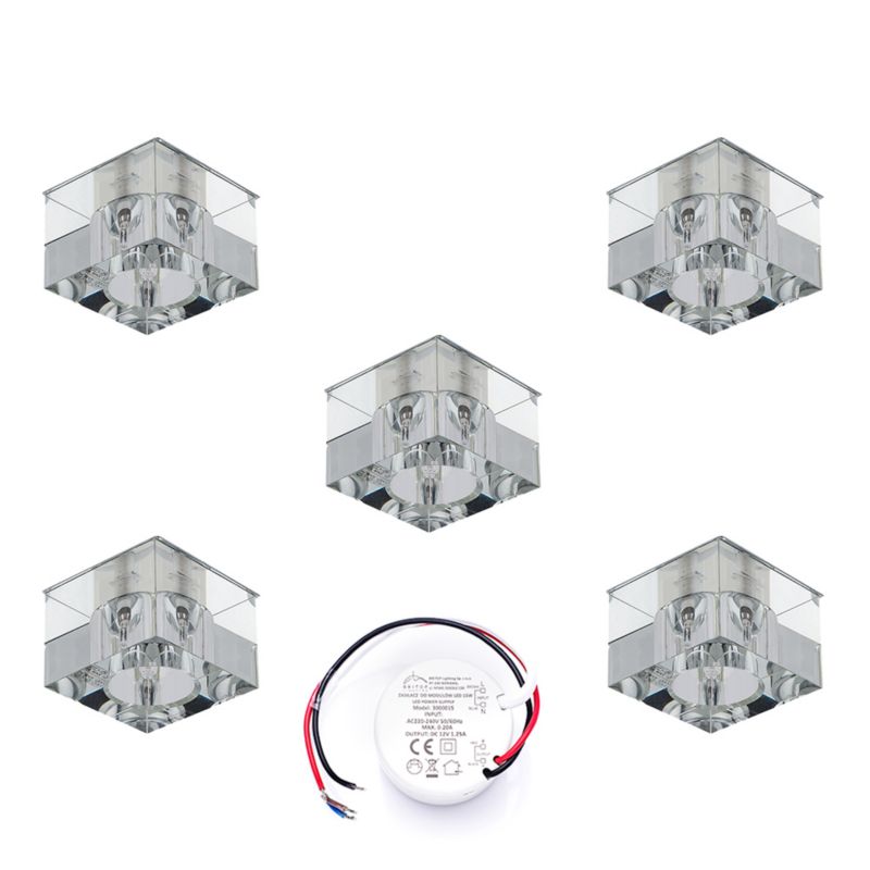 Zestaw Oczek Sufitowych SPOT Light 5xG4 LED 2,3W z zasilaczem, Transparentne Szkło, Polski Producent , 5 szt.