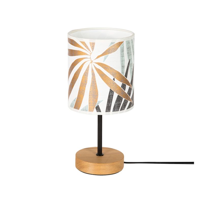 Drewniana Lampa Stołowa SPOT Light 1xE27 Max.25W Dąb Olejowany FSC w Połączeniu z Wielokolorowym Abażurem, 1 szt.