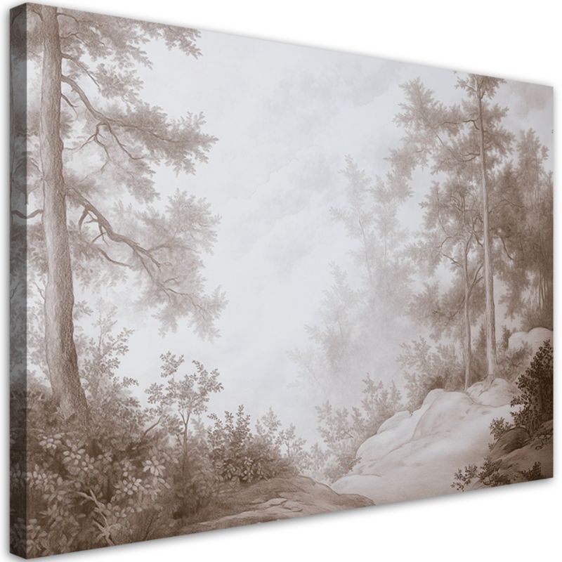 Obraz do salonu sypialni Feeby Las we mgle Retro Pejzaż 90x60 cm 1szt
