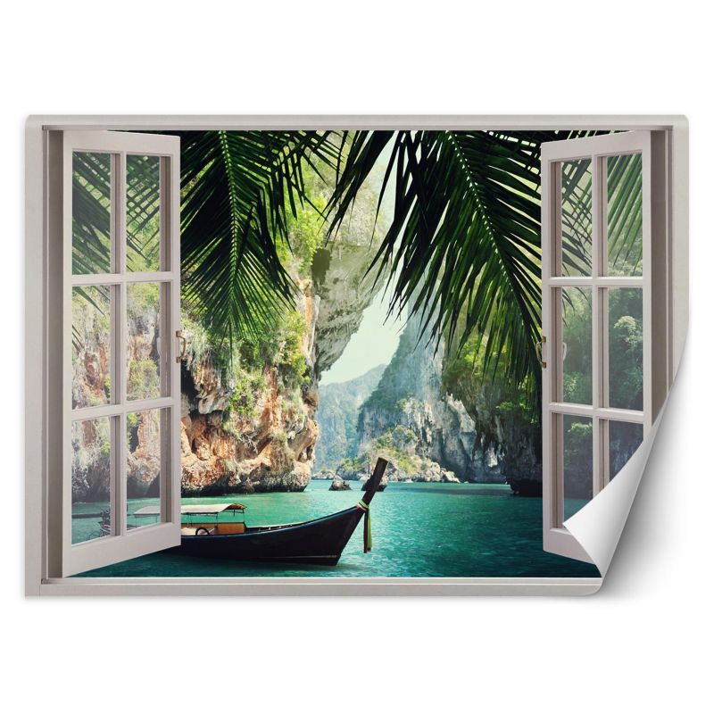Fototapeta Feeby Widok z okna tropikalna plaża palmy 140x100 1 szt