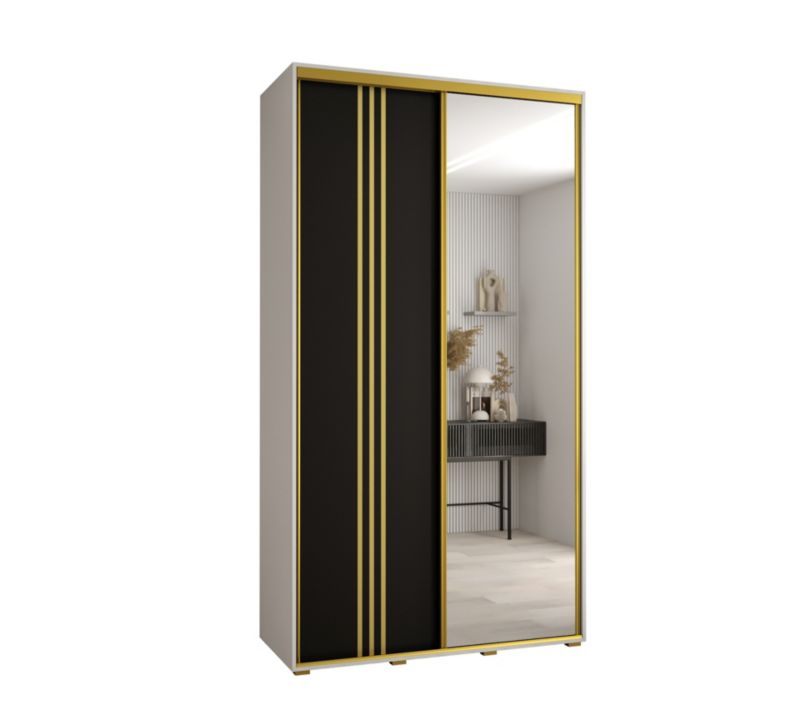 Szafa przesuwna Abiks DAVOS 7 wysoka szer.140cm gł.45cm biały/czarny/złoty 1szt.