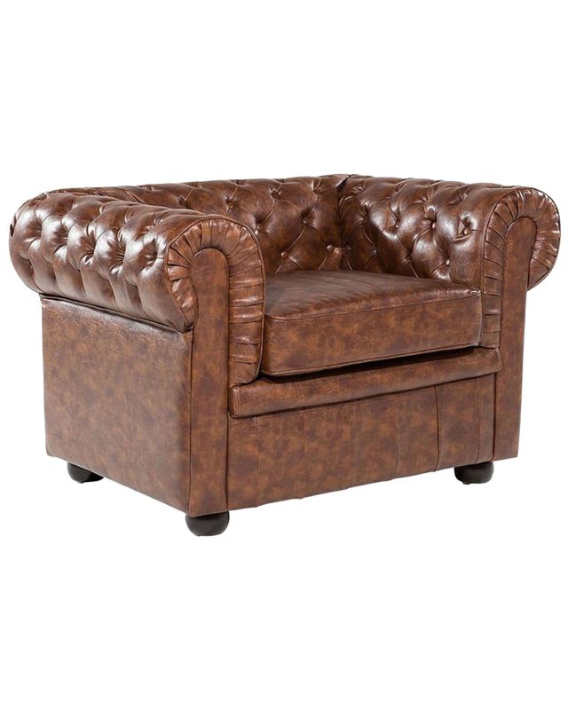Fotel Chesterfield Ekoskóra Złoty brąz 1 szt.