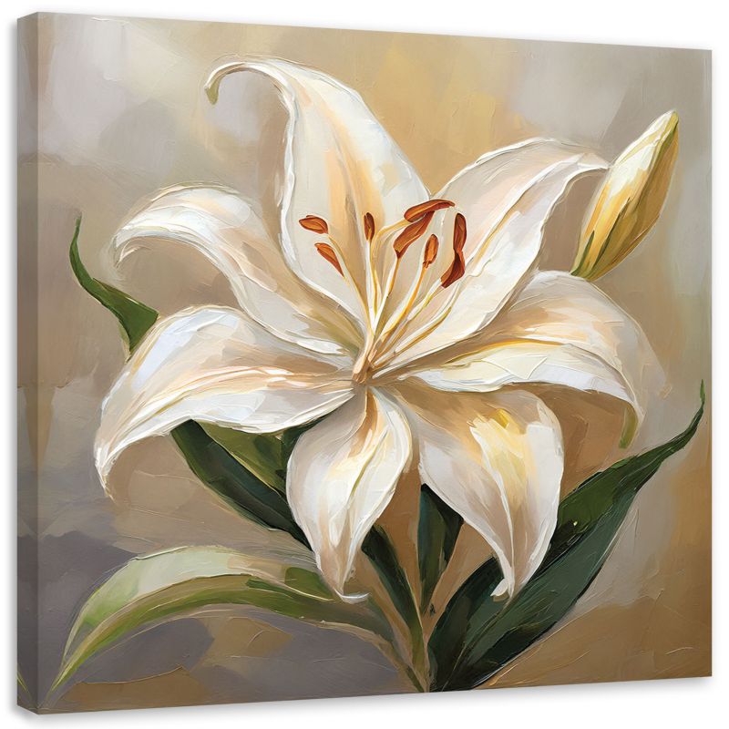 Obraz do salonu sypialni Feeby Lilia Kwiat 3D Malowany w beżu 50x50 cm 1szt