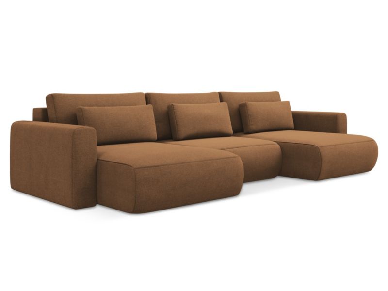 Sofa panoramiczna z funkcją spania Makamii Kapua z tkaniny strukturalnej 340x149 cm terakota 1 szt.