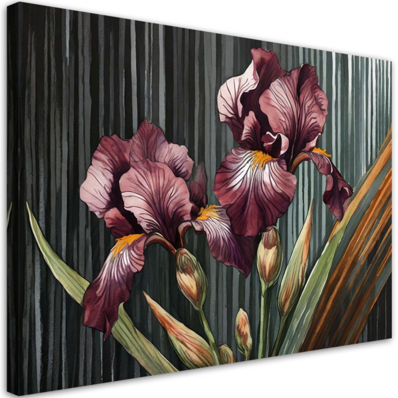 Obraz do salonu sypialni Feeby Burgundowe Irysy Kwiaty 60x40 cm 1szt