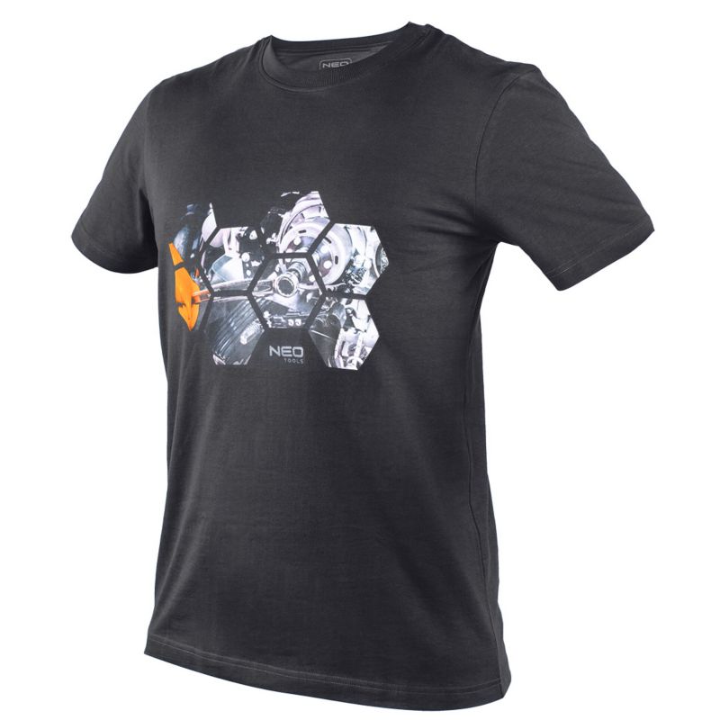 T-shirt NEO TOOLS z nadrukiem: warsztat, rozmiar S, 1 szt