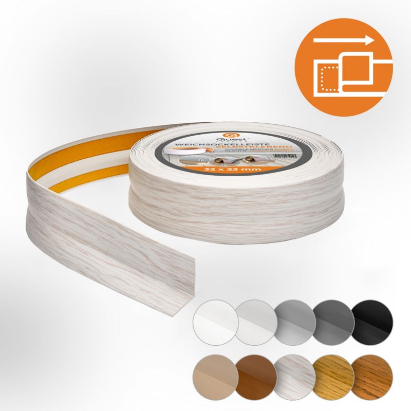 Listwa przypodłogowa PCV 32x23mm, QUEST, samoprzylepna elastyczna, miękka listwa podłogowa, cokołowa, brzoza, 20m