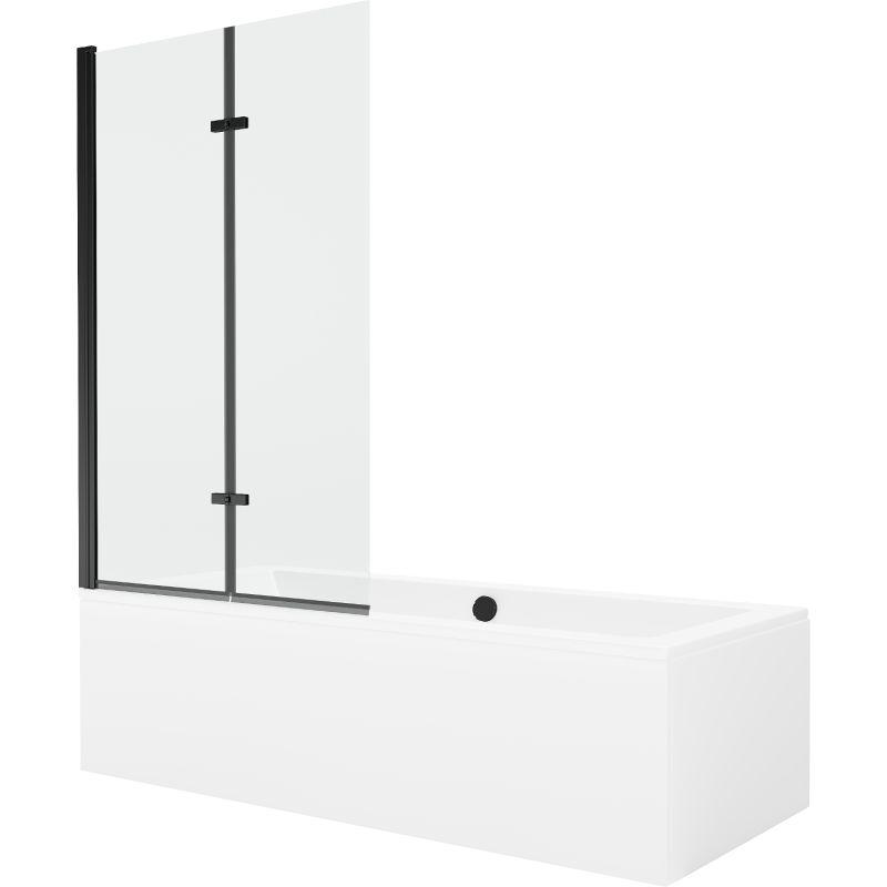 Wanna prostokątna Mexen Cube 170 x 80 cm z obudową i parawanem 2-skrzydłowym 100 cm transparent czarny 1 kpl.