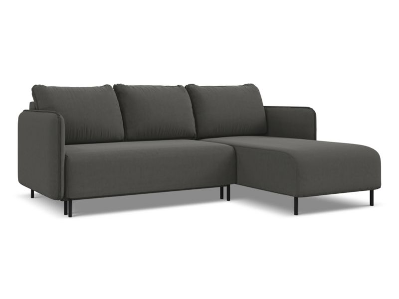 Narożnik prawostronny z funkcją spania Makamii Luana z tkaniny welwetowej 236x162 cm stalowy 1 szt.