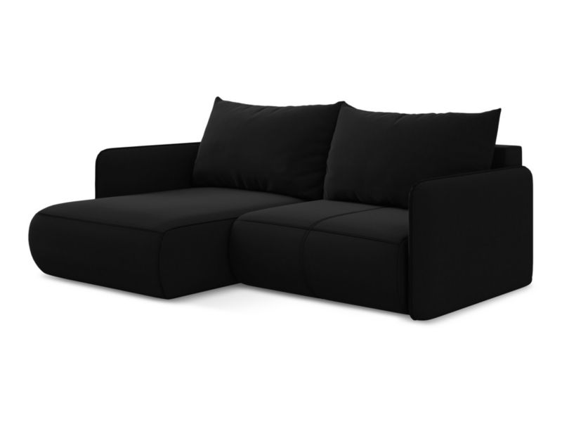 Narożnik lewostronny z funkcją spania Makamii Nanea z tkaniny welwetowej 207x148 cm czarny 1 szt.