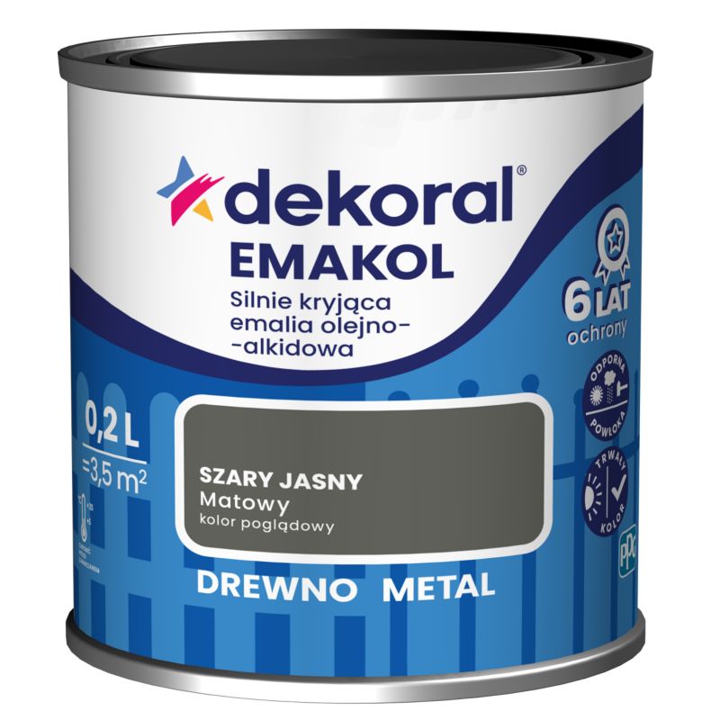Emalia olejno-alkidowa Dekoral Emakol do drewna i metalu szary jasny mat 0,2 l
