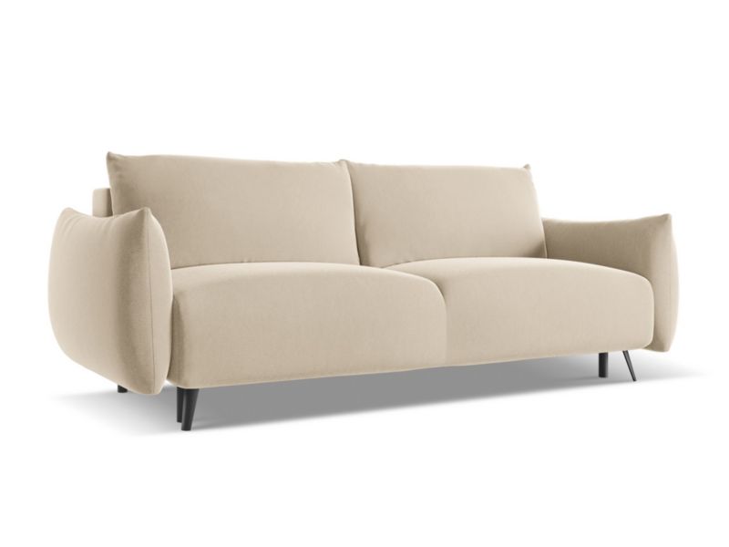 Kanapa 3-osobowa z funkcją spania Makamii Malie z tkaniny welwetowej 230x105 cm jasny beż 1 szt.