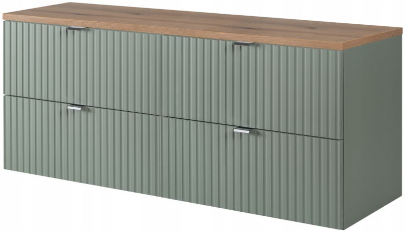 Szafka pod umywalkę Furnidea 160 cm szałwia z blatem dąb Coast Evoke ryflowany LINE REED GREEN 1 szt.