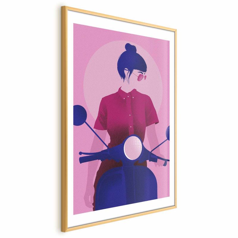 Plakat Artgeist Kobieta na skuterze 40x60 cm z ramą złotą 1 szt