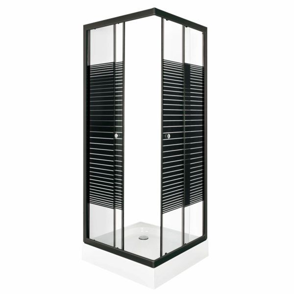 Kabina prysznicowa kwadratowa Kerra Pico Black STR 90 cm szkło transparentne z czarnymi pasami + brodzik 1 szt.
