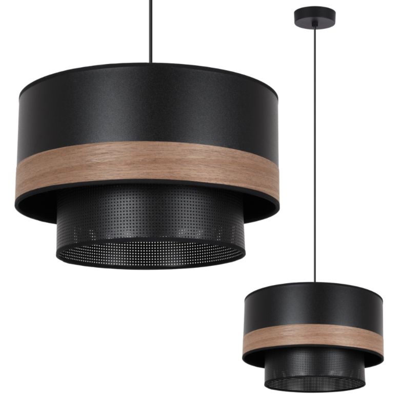 Lampa sufitowa wisząca Light Home LH Wood Duo 1x E27 60W orzech/czarny 1szt.