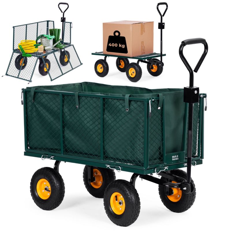 Wózek transportowy MultiGarden ogrodowy 400 kg do traktorka otwierane burty duże pompowane koła 1 szt