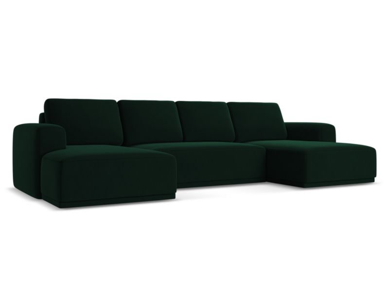 Sofa panoramiczna z funkcją spania Makamii Kaila z tkaniny welwetowej 333x160 cm butelkowa zieleń 1 szt.