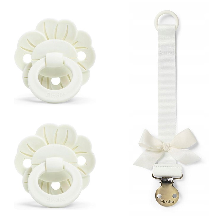 Elodie Details zestaw 2 smoczków Vanilla White + zawieszka SC