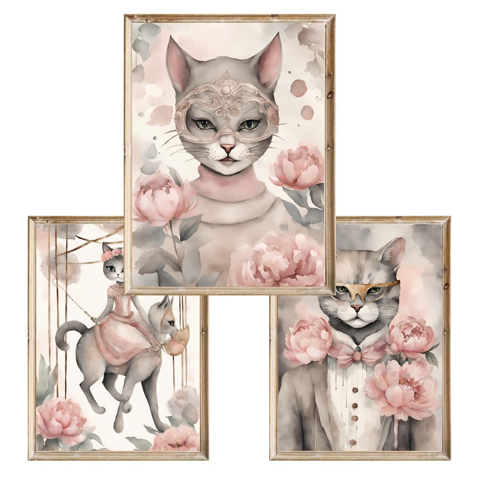 Zestaw trzech plakatów dla dzieci Carnival Cats - A4