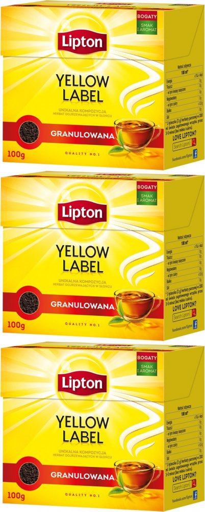 3x Herbata czarna granulowana Lipton Yellow Label, 100g