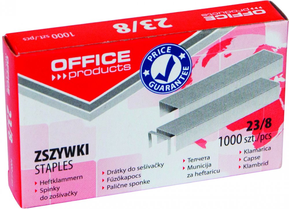 Zszywki Office Products 23/8, 1000 sztuk, srebrny