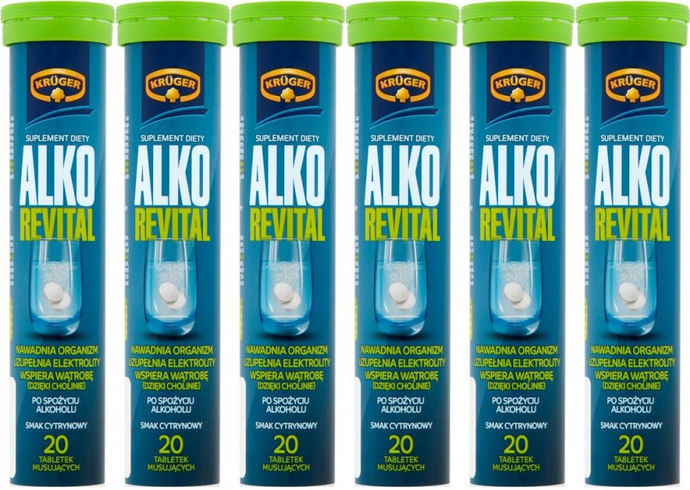 6x Tabletki musujące Vital Power Alko Revital, cytrynowy, 20 tabletek