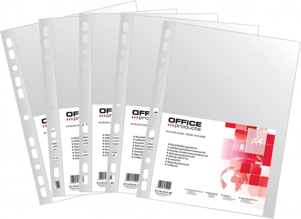 5x Koszulki groszkowe Office Product, A4, 40 μm, 100 sztuk, transparentny