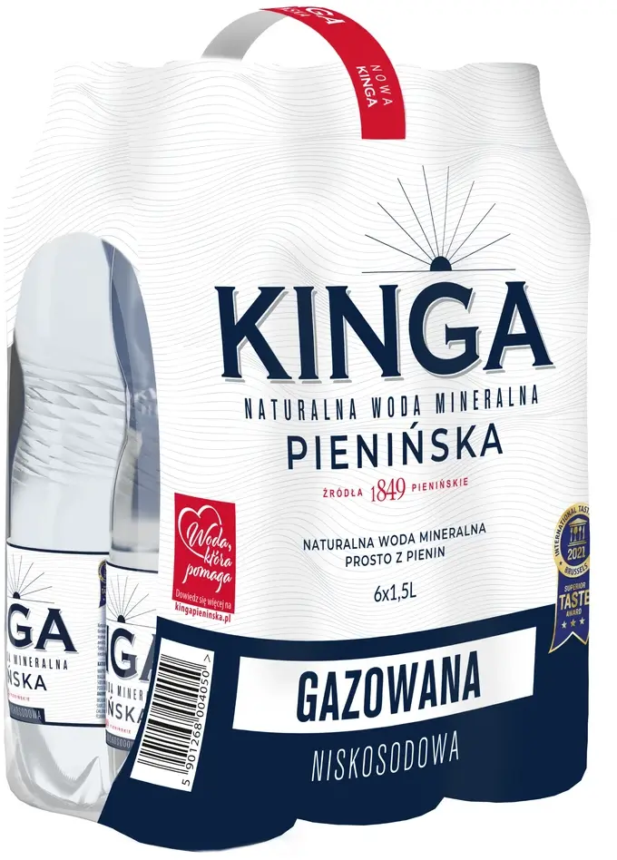 6x Woda gazowana Kinga Pienińska, 1.5l, butelka PET