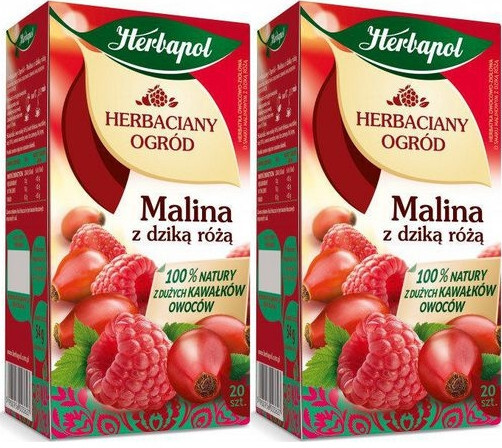 2x Herbata owocowa w torebkach Herbapol Herbaciany Ogród, malina z dziką różą, 20 sztuk x 2,7g