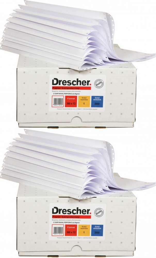2x Papier offsetowy do drukarki igłowej (składanka) Drescher Polska Sp. z o.o., 375mm, 1+0, bez nadruku