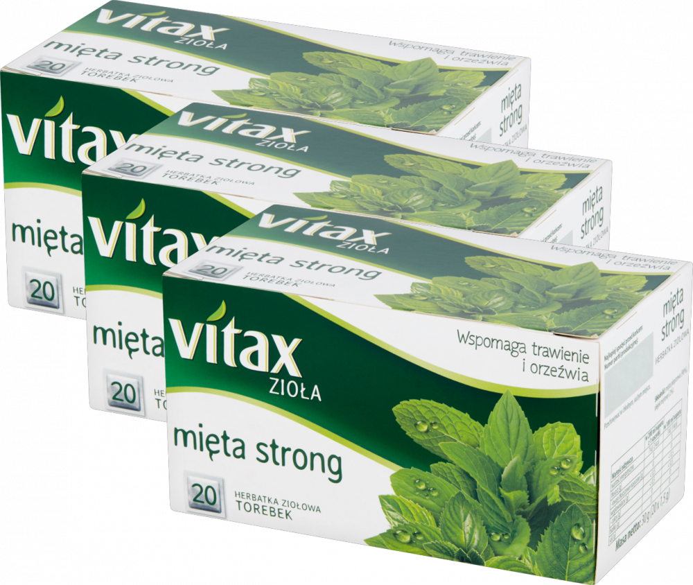 3x Herbata ziołowa w torebkach Vitax Zioła, mięta strong, 20 sztuk x 1.5g