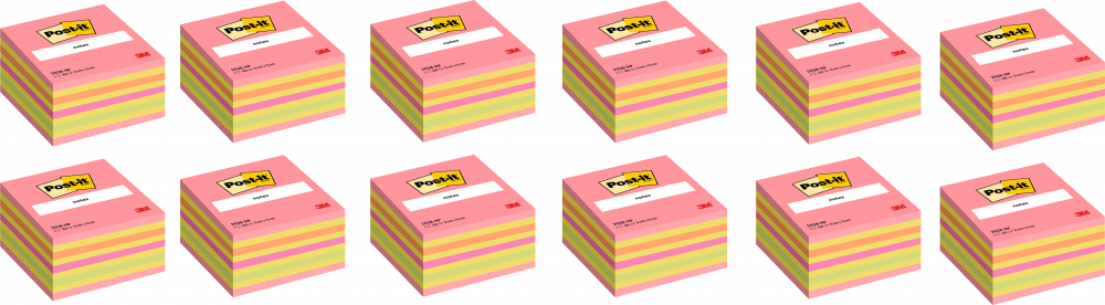 12x Karteczki samoprzylepne Post-it, 76x76mm, 450 karteczek, żółto-różowy