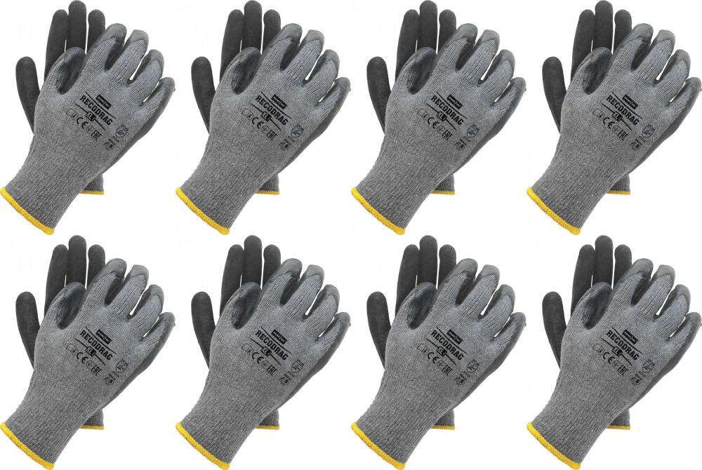 8x Rękawice robocze Reis Recodrag, powlekane, rozmiar uniwersalny, szary