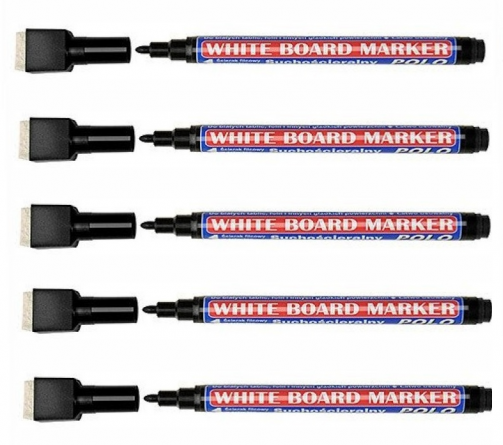 5x Marker suchościeralny Kamet Polo, okrągła, 2 mm, czarny