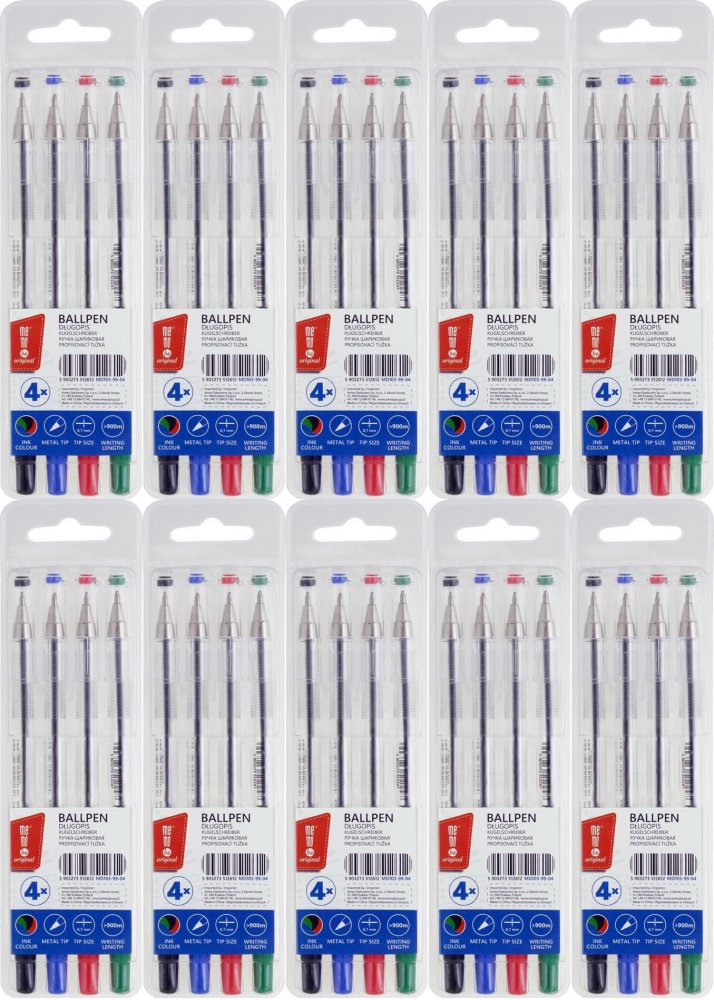 10x Długopis biurowy MemoBe, 0.7mm, w etui, 4 sztuki, mix kolorów