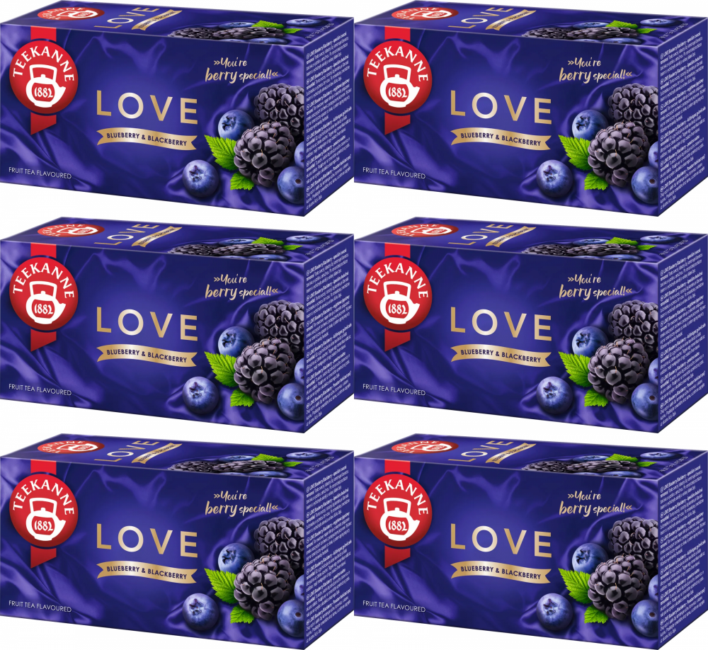 6x Herbata owocowa w torebkach Teekanne Love Blueberry & Blackberry, borówka i jeżyna, 20 sztuk x 2.25g