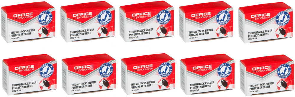 10x pinezki Office Products, 100 sztuk, srebrny