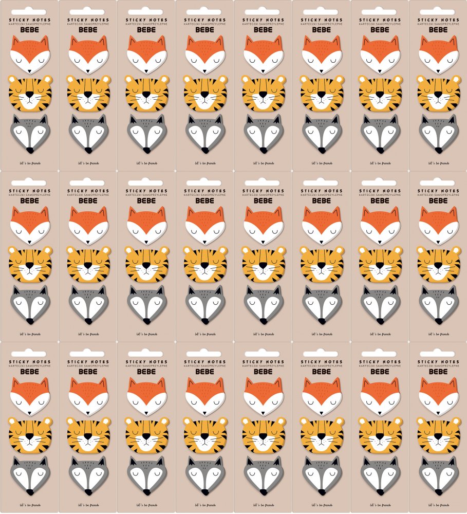 24x Karteczki samoprzylepne BEBE Friends, 3x25 karteczek, mix wzorów liski